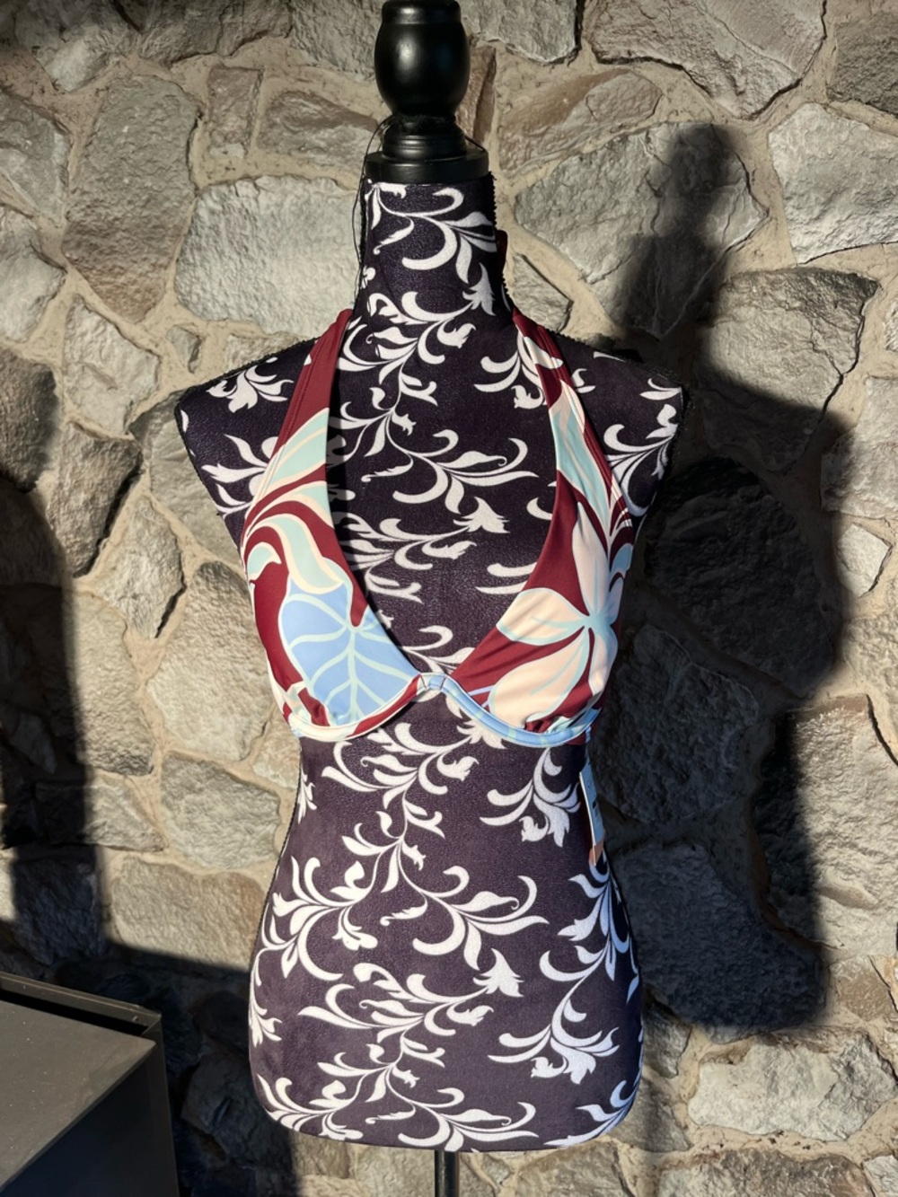 NWT Shade & Shore Blue & Brown Bikini Top 36B